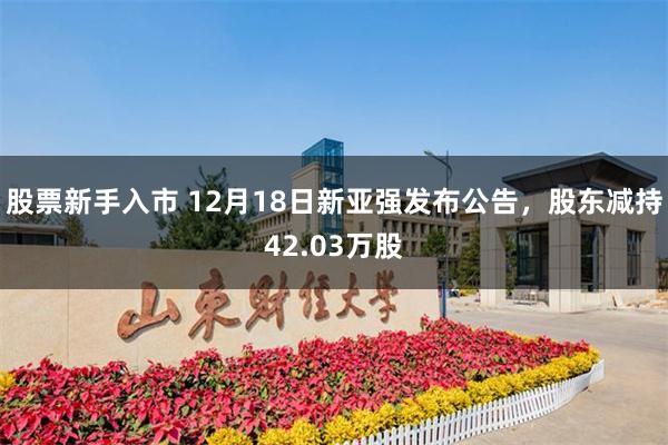 股票新手入市 12月18日新亚强发布公告，股东减持42.03万股
